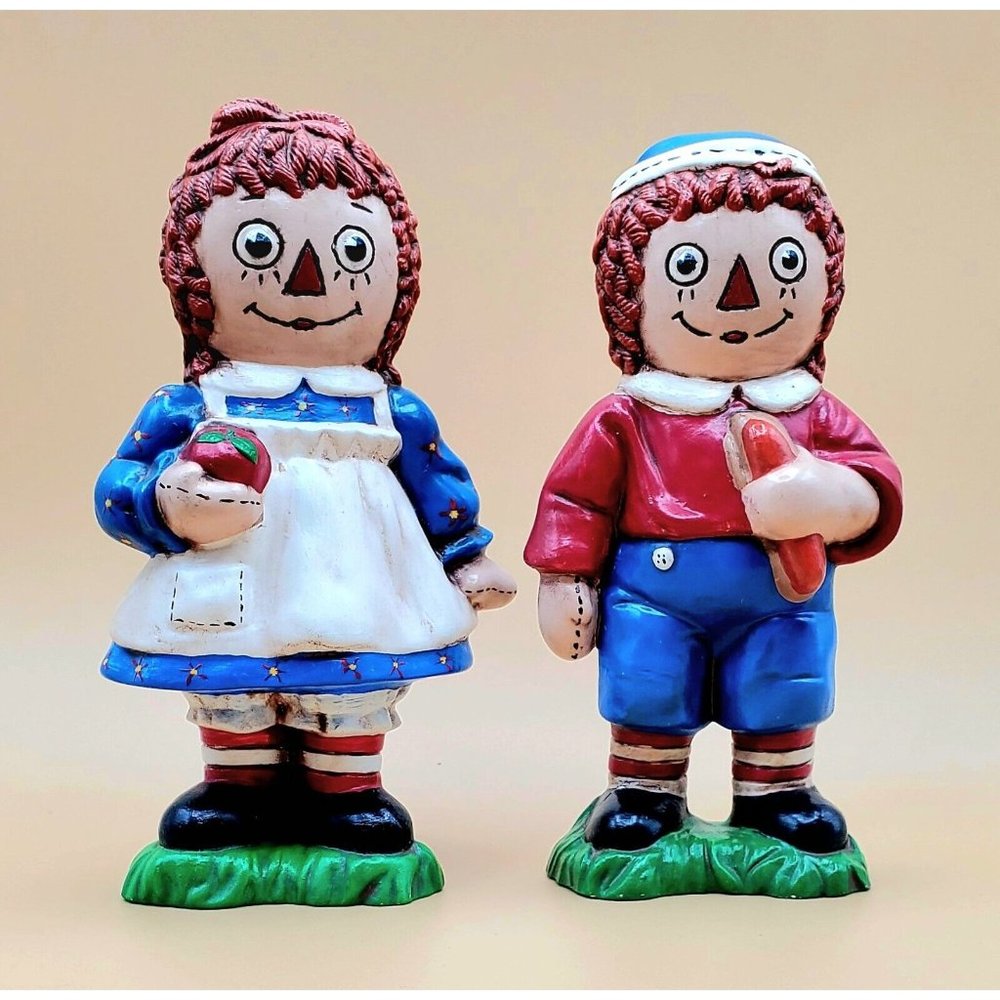 Raggedy Ann and Andy Vintage 7" Ceramic Figurine Dolls